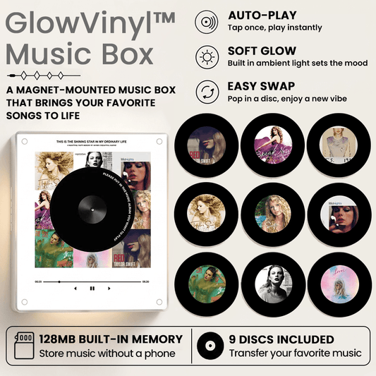 GlowVinyl™ Music Box Plus 9 Mini Vinyl Records