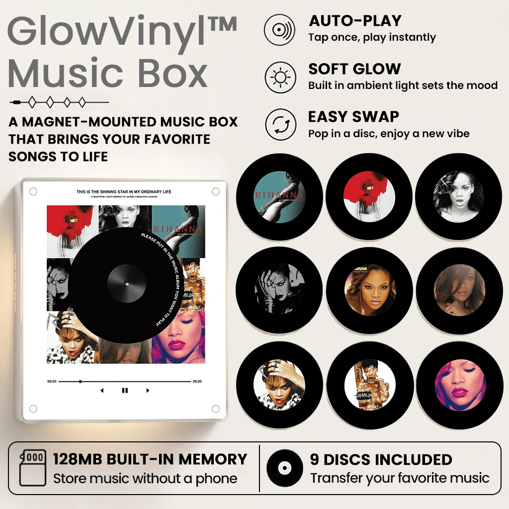 GlowVinyl™ Music Box Plus 9 Mini Vinyl Records