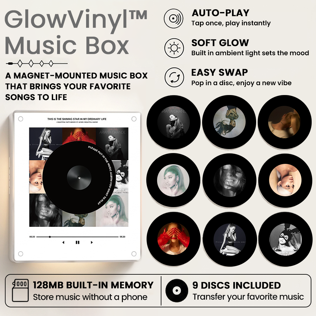 GlowVinyl™ Music Box Plus 9 Mini Vinyl Records