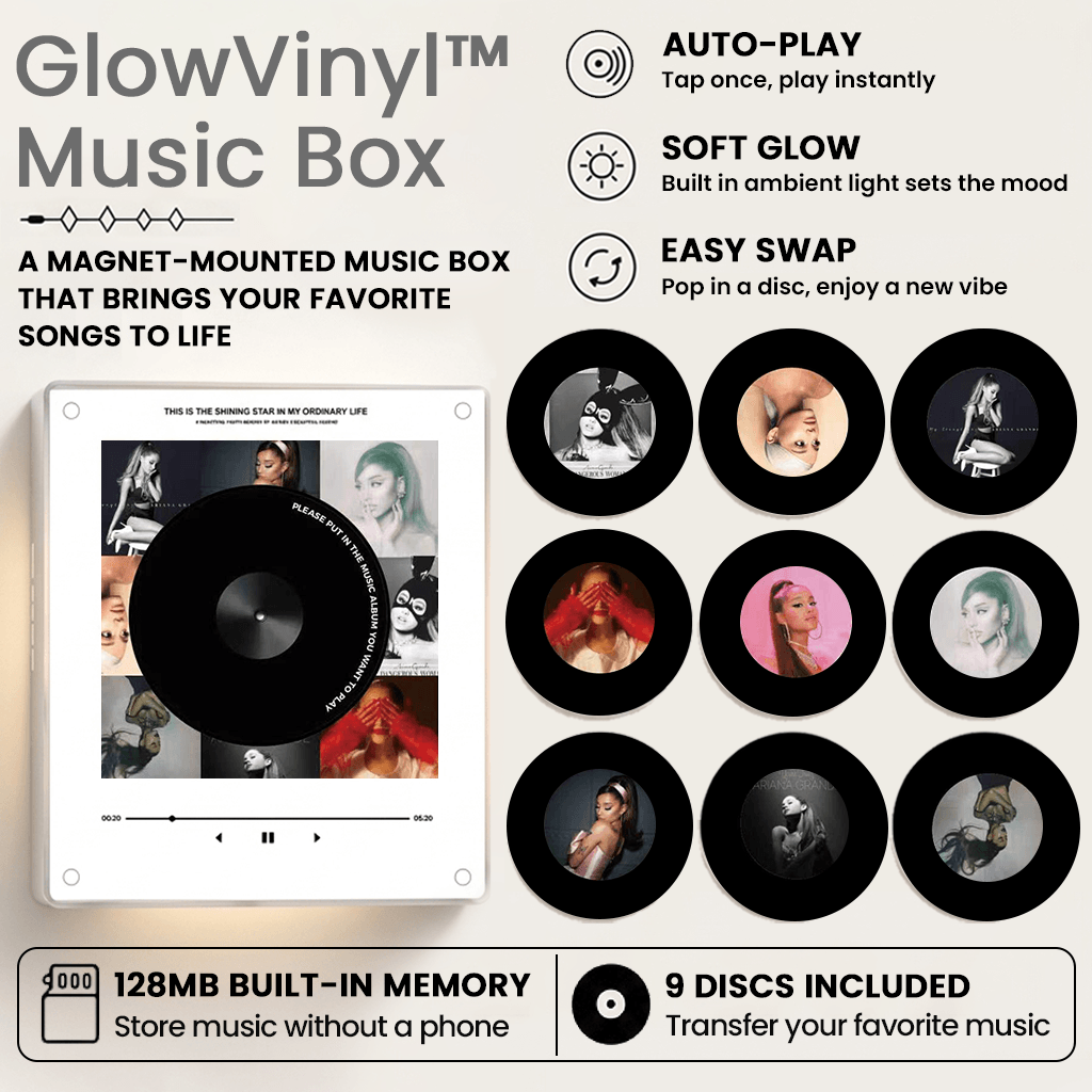 GlowVinyl™ Music Box Plus 9 Mini Vinyl Records