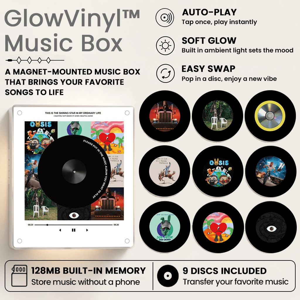 GlowVinyl™ Music Box Plus 9 Mini Vinyl Records