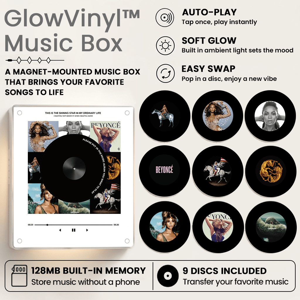 GlowVinyl™ Music Box Plus 9 Mini Vinyl Records