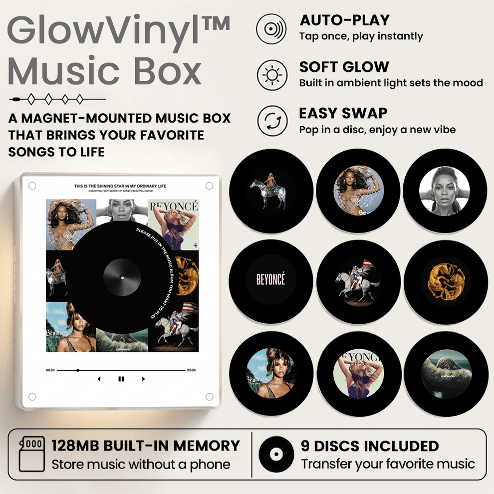 GlowVinyl™ Music Box Plus 9 Mini Vinyl Records