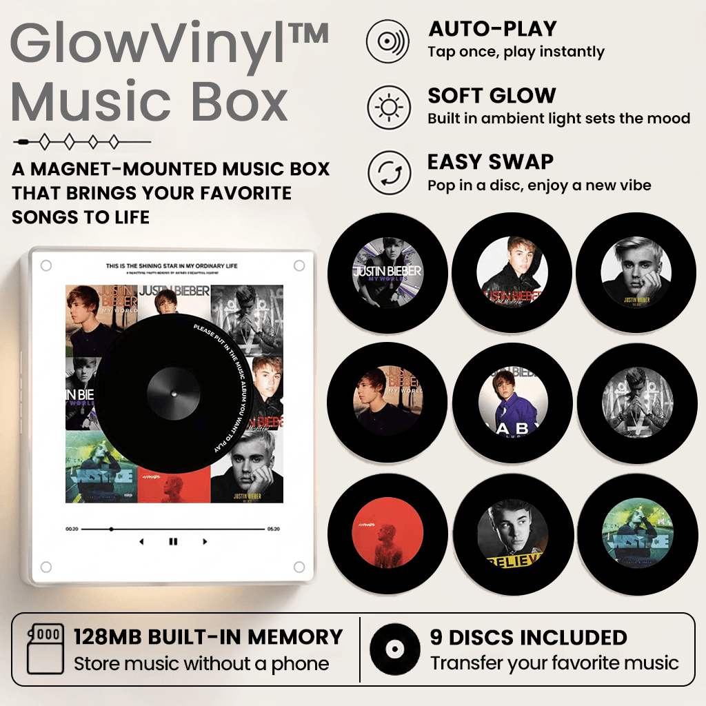 GlowVinyl™ Music Box Plus 9 Mini Vinyl Records