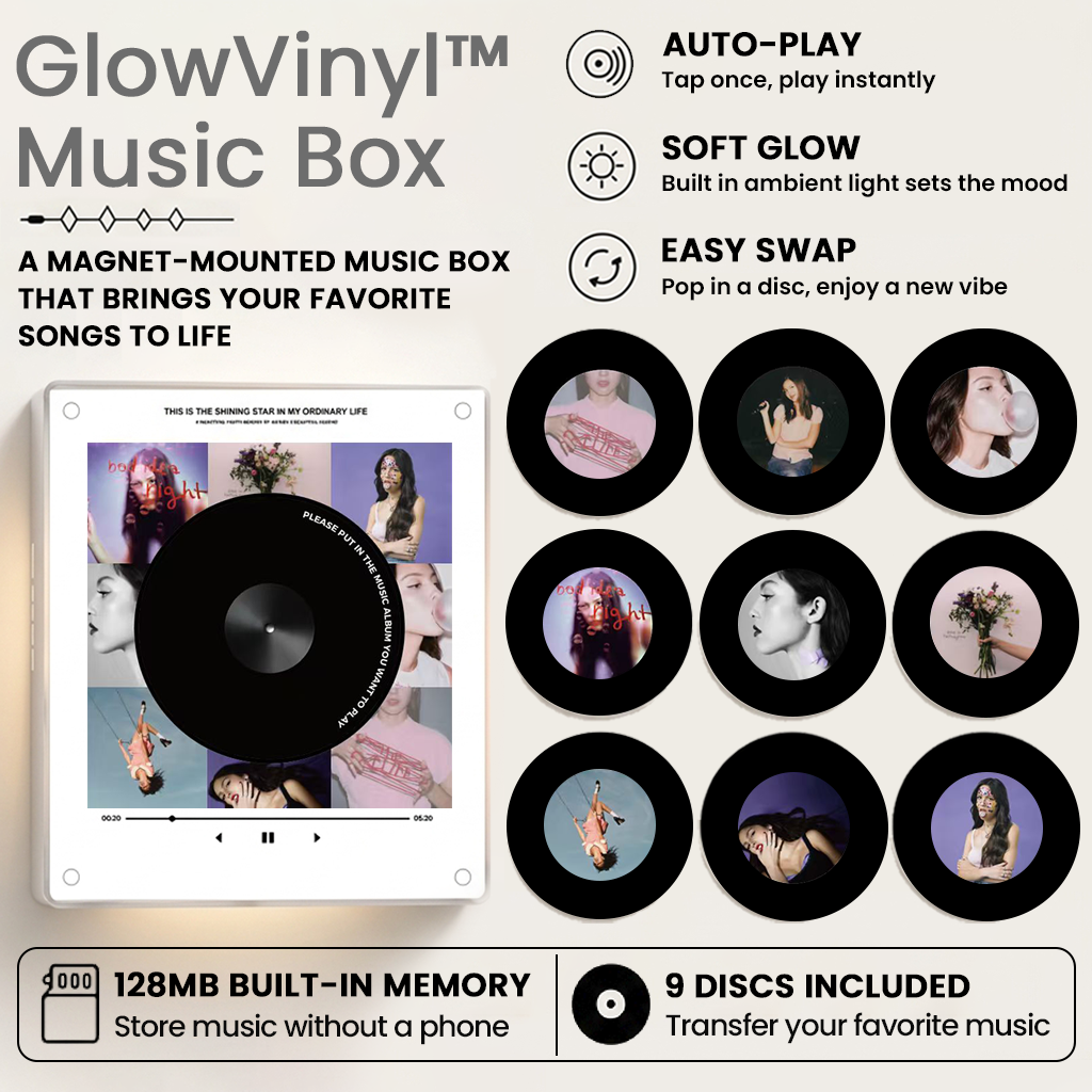GlowVinyl™ Music Box Plus 9 Mini Vinyl Records