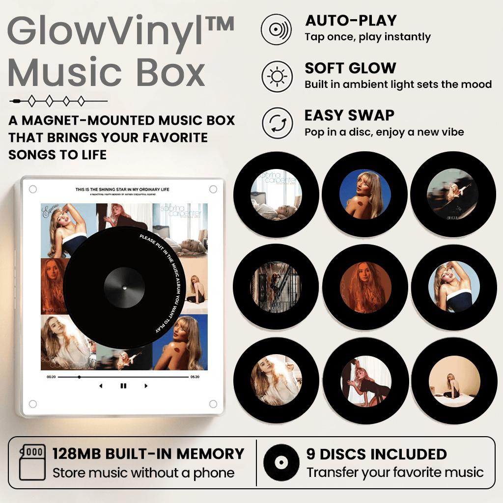 GlowVinyl™ Music Box Plus 9 Mini Vinyl Records