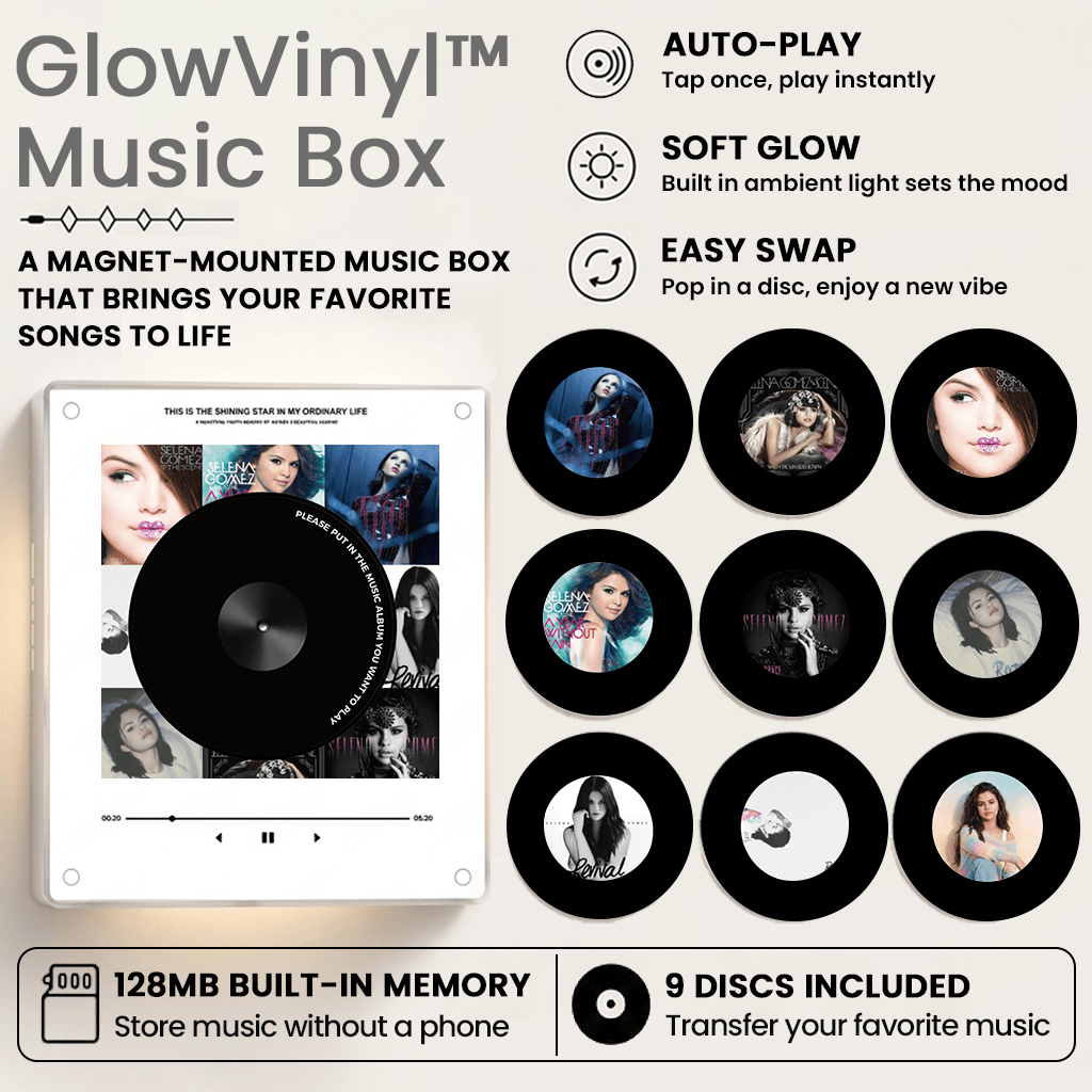 GlowVinyl™ Music Box Plus 9 Mini Vinyl Records