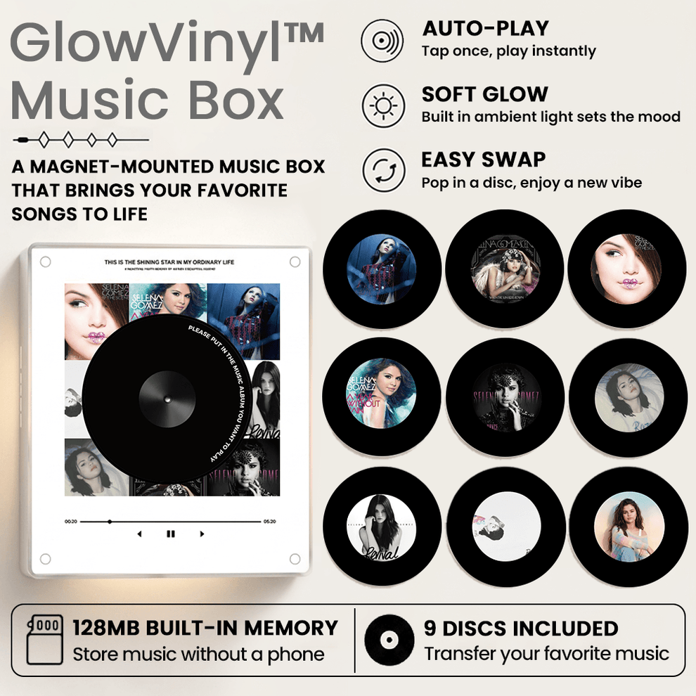 GlowVinyl™ Music Box Plus 9 Mini Vinyl Records
