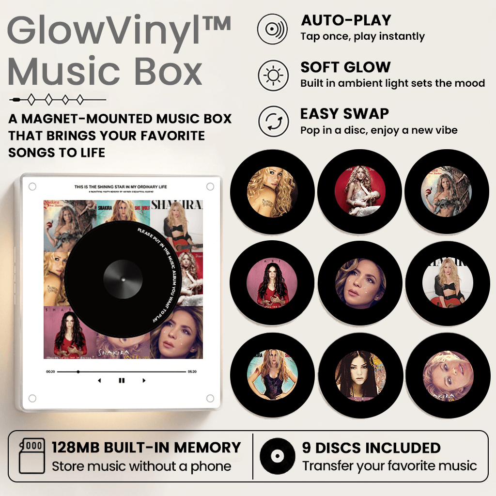GlowVinyl™ Music Box Plus 9 Mini Vinyl Records