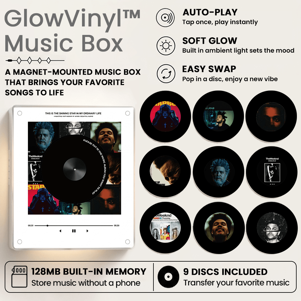 GlowVinyl™ Music Box Plus 9 Mini Vinyl Records