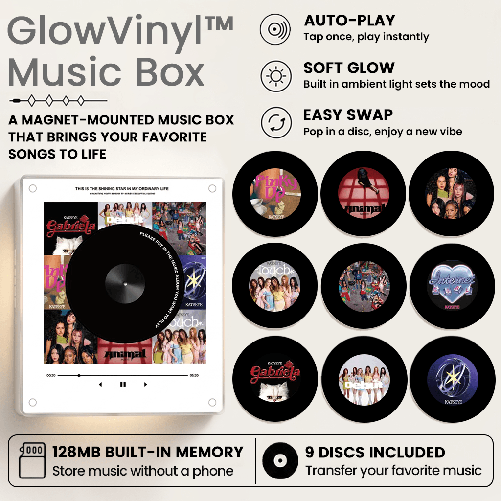 GlowVinyl™ Music Box Plus 9 Mini Vinyl Records