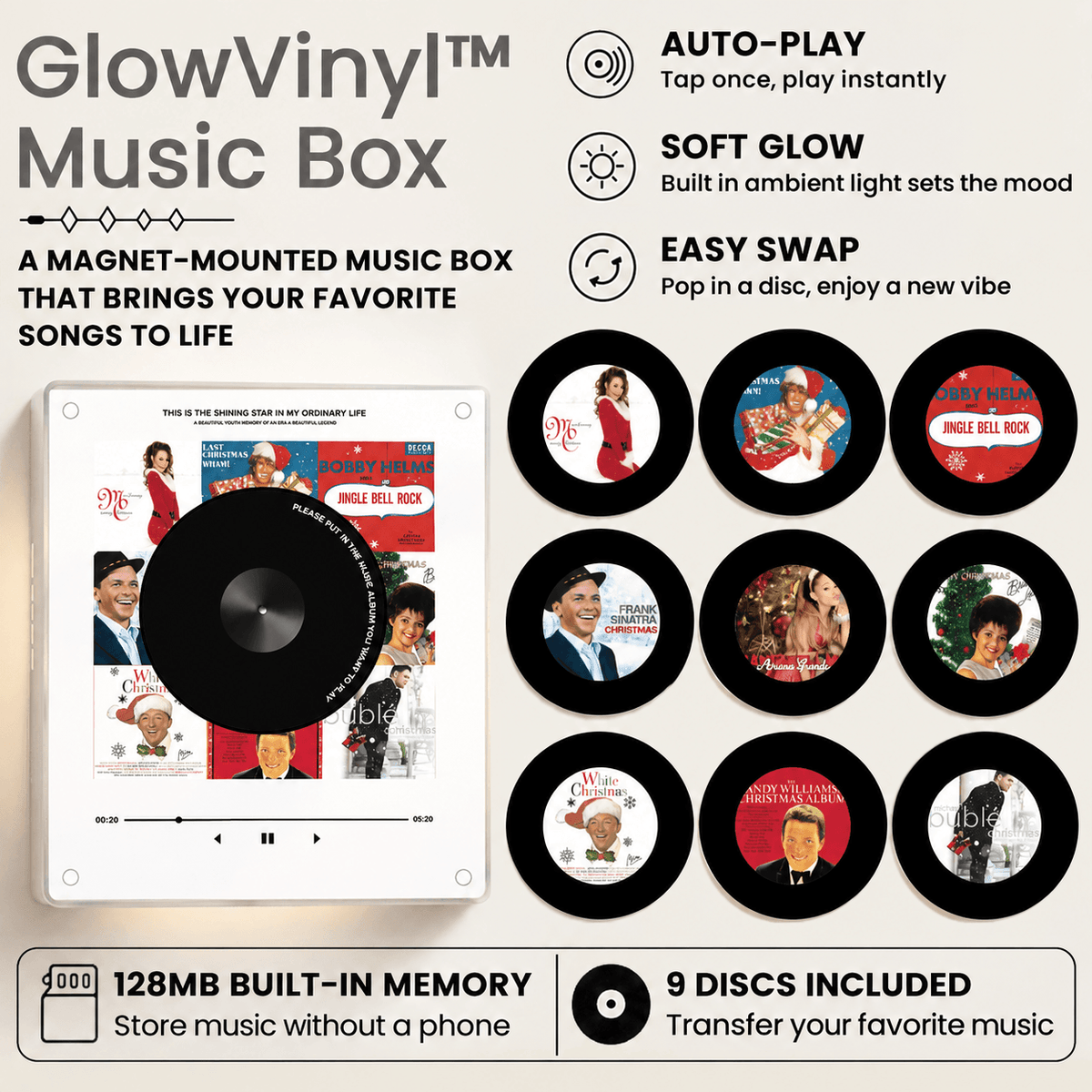 GlowVinyl™ Music Box Plus 9 Mini Vinyl Records